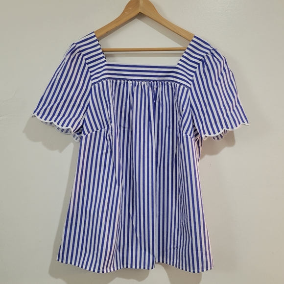 NWT TALBOTS Sailboat Stripe Scalloped Square neck top - Picture 7 of 12